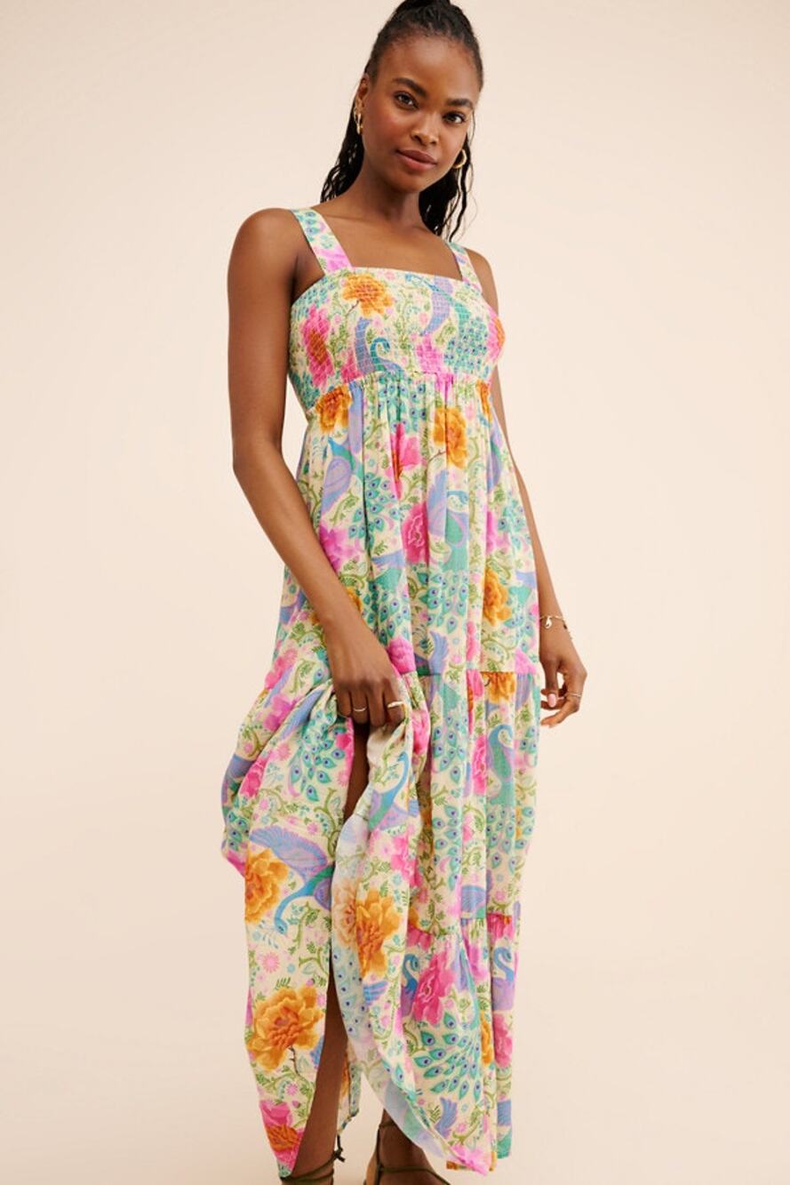 Spell Boheme Peacock Strappy Maxi Dress, VGUC, Size S